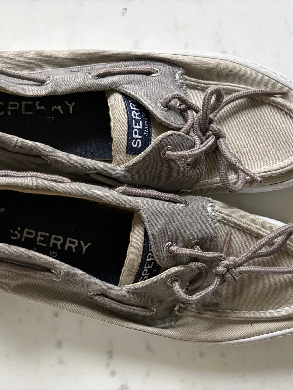 Sperry Men's Canvas Boat Shoes in Light Taupe and Gray